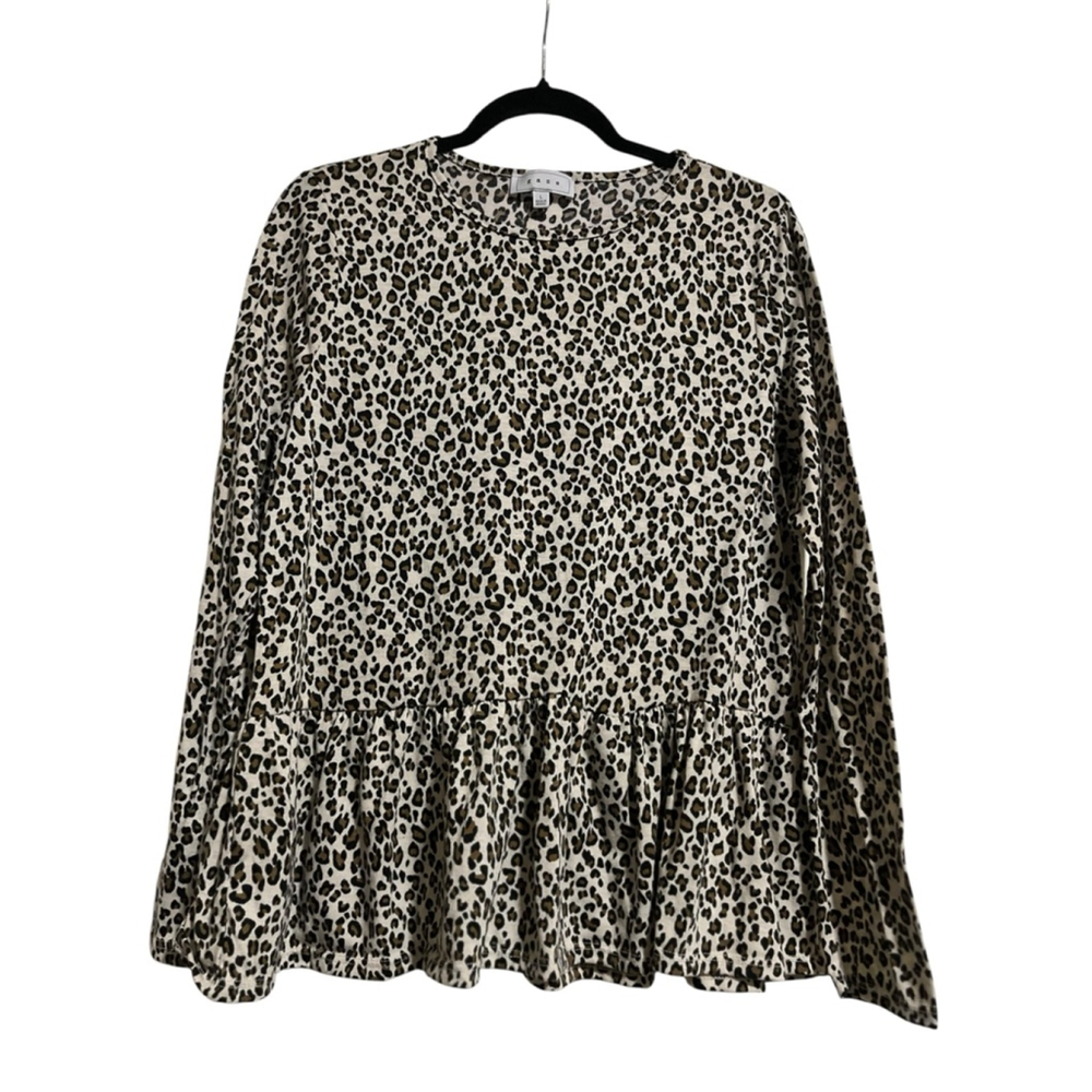 EUC Women's Gaze Leopard Print Tiered Blouse L Beige Brown - Picture 2 of 6